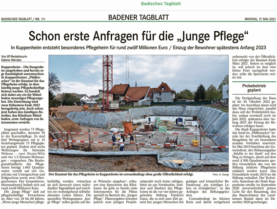 Baustart "Junge Pflege" Kuppenheim